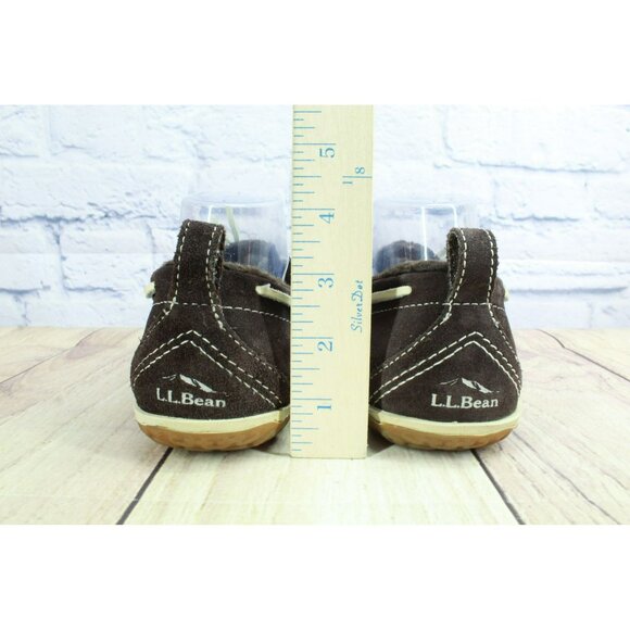 LL Bean Plaid Lined Brown Suede Shearling Lined Moccasin Slippers Size 8 M - Picture 6 of 9